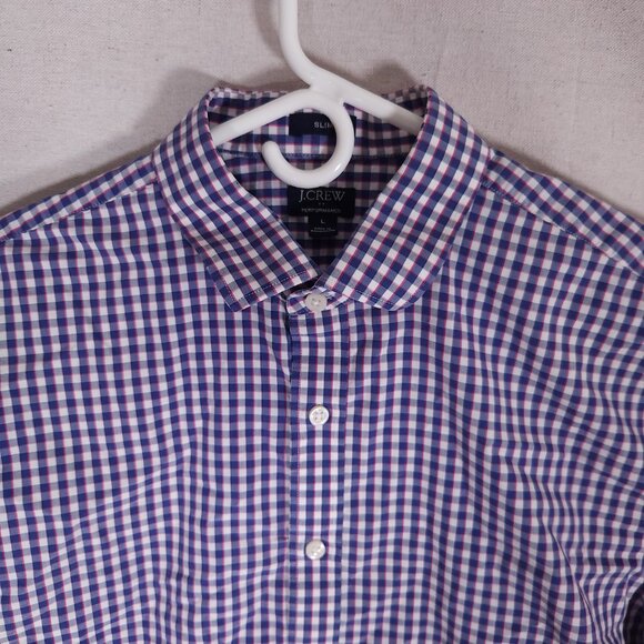 J Crew Mens L Slim Performance Button Shirt Purple Plaid Preppy Modern Classic - Picture 8 of 12